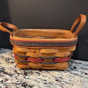 Longaberger Woven Basket with Red and Brown Accents